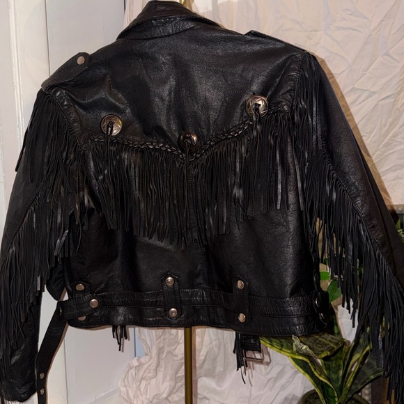 Black Fringe Leather Jacket - Picture 6 of 7